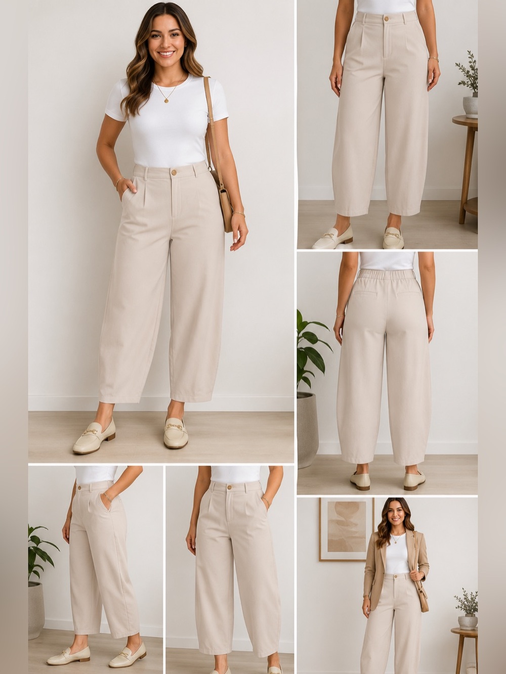Cicy Bell Work Well Barrel Leg Pants Women’s L Beige Stretch Office Career NWT